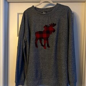 Boxercraft Charcoal Sweater with Red Plaid Moose